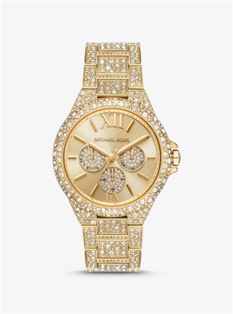 michael kors oversized camille pavé gold-tone watch